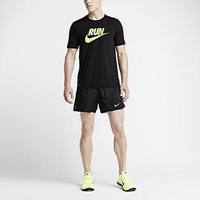 Nike Mens Run Dri-Blend Swoosh Running T-Shirt - Black/Volt - main image