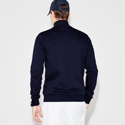 Lacoste Mens Zippered Fleece Sweatshirt - Navy Blue