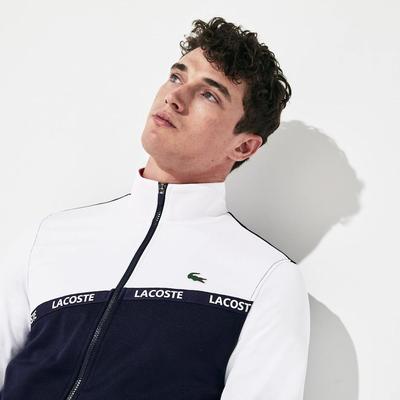 Lacoste Mens Signature Band Piqué Full Zip Sweatshirt - White - main image