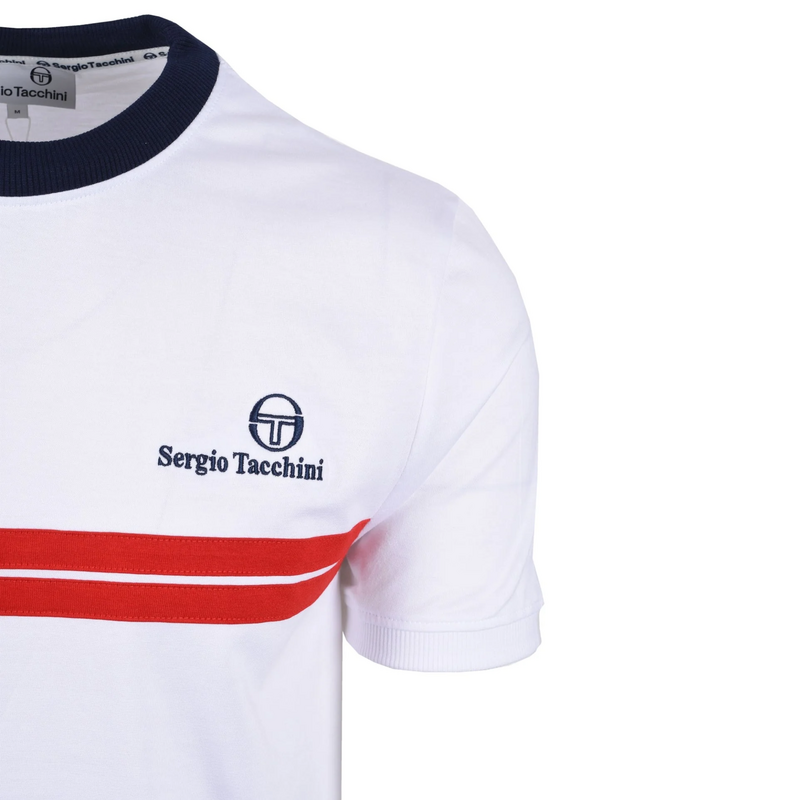 Sergio Tacchini Men Supermac Tee - White/Maritime Blue/Adrenaline Rush - main image