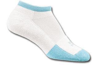 Thorlo Thin Cushion Micro-Mini Crew Tennis Socks (1 Pair) - All Sizes (White/Turquoise) - main image