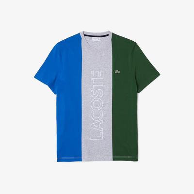 Lacoste Mens Branded Crew T-Shirt - Grey Chine/Blue/Green