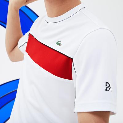 Lacoste Sport Mens Colorblock Pique Djokovic Tee - White/Red/Black
