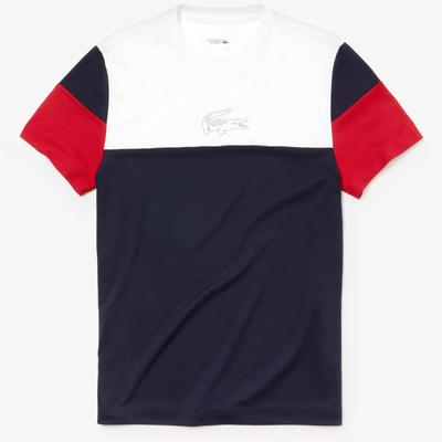 Lacoste Mens Colourblock Tech Pique T-Shirt- White/Navy Blue/Red - main image