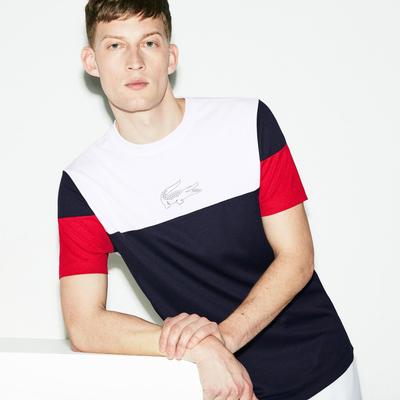 Lacoste Mens Colourblock Tech Pique T-Shirt- White/Navy Blue/Red - main image
