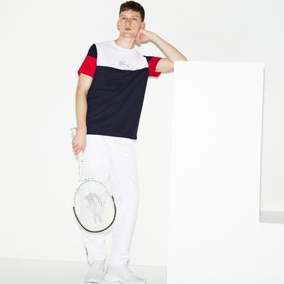 Lacoste Mens Colourblock Tech Pique T-Shirt- White/Navy Blue/Red - main image