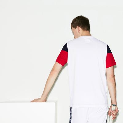 Lacoste Mens Colourblock Tech Pique T-Shirt- White/Navy Blue/Red - main image