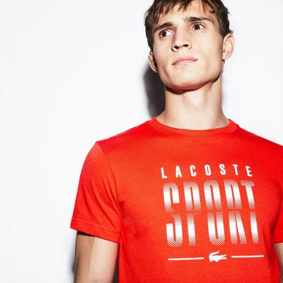 Lacoste Mens Crew Neck Tech Jersey T-Shirt - Mexico Red/White - main image