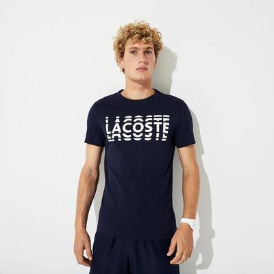 Lacoste Mens Sport Printed Cotton Blend T-Shirt - Navy Blue/White