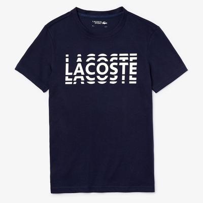 Lacoste Mens Sport Printed Cotton Blend T-Shirt - Navy Blue/White