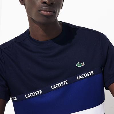Lacoste Mens Signature Band Colourblock Pique T-Shirt - Navy Blue/White - main image