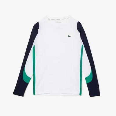 Lacoste Mens Long-Sleeve Tennis T-Shirt - White/Green/Navy Blue