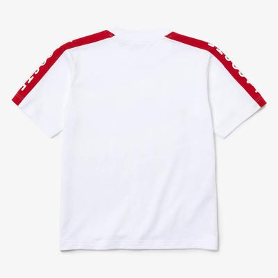 Lacoste Boys Crew Neck Lettered Bands Cotton T-Shirt - White/Red - main image