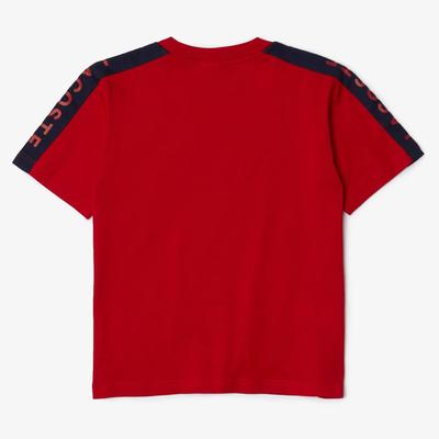 Lacoste Boys Crew Neck Lettered Bands Cotton T-Shirt - Red/Navy - main image