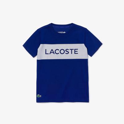 Lacoste Boys Lettering Tennis Tee - Blue/White