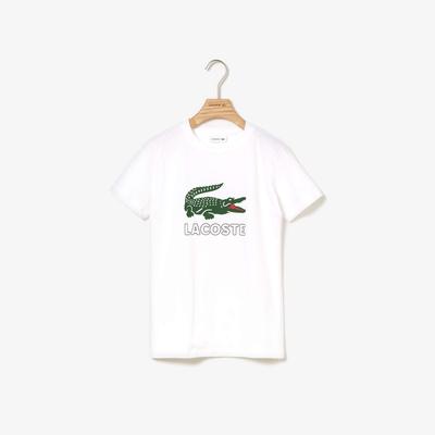Lacoste Boys Crew Neck Crocodile Print T-Shirt - White - main image