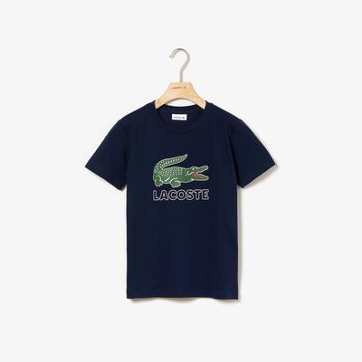 Lacoste Boys Crew Neck Crocodile Print T-Shirt - Navy Blue - main image