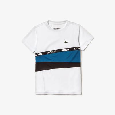 Lacoste Boys Signature Band Colourblock Pique T-Shirt - White/Blue/Black - main image