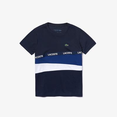 Lacoste Boys Signature Band Colourblock Pique T-Shirt - Navy Blue/White - main image