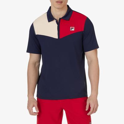 Fila Mens Pro Heritage Short Sleeve Tennis Polo - Navy Blue/Red