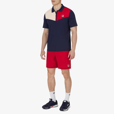Fila Mens Pro Heritage Short Sleeve Tennis Polo - Navy Blue/Red