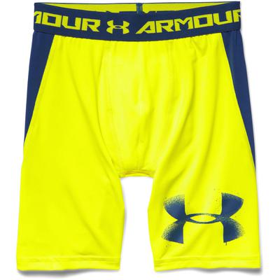 Under Armour Boys HeatGear Baselayer Long Shorts - Yellow/Blue - main image