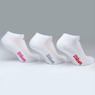 Wilson Womens Liner (Ankle) Socks (3 Pairs) - White with Red/Pink/Grey Logo