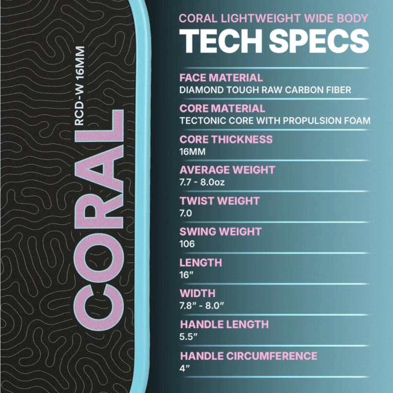 Six Zero Coral Widebody Lightweight 16mm Pickleball Paddle - Misty Blue - main image