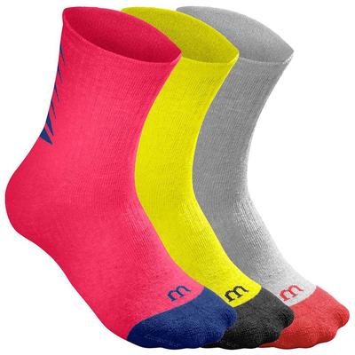 Wilson Tennis Youth Core Crew Socks (3 Pairs) - Pink/Yellow/Grey
