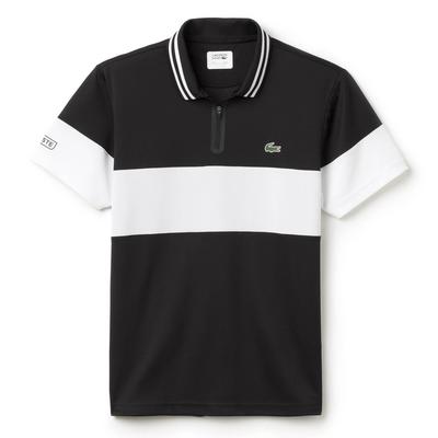 Lacoste Sport Mens Striped Polo - Black/White - Tennisnuts.com