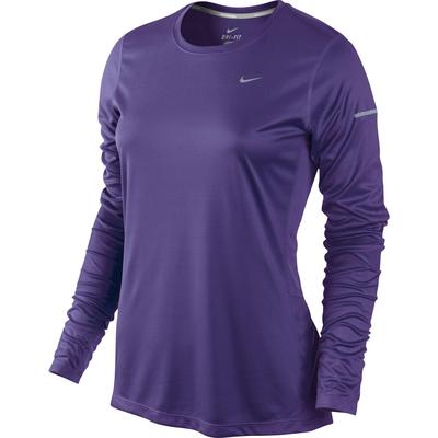 Nike Womens Miler Long Sleeve Running Top Purple Reflective Silver Extra Large Purple