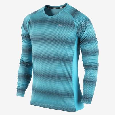 Nike Mens Printed Miler Long Sleeve Shirt - Blue/Navy/Reflective Silver - main image