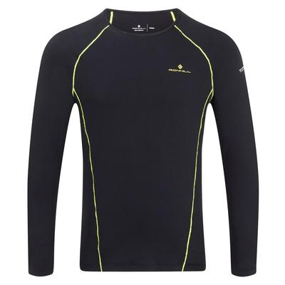 Ronhill Mens Base Thermal 100 Long Sleeve Crew - Black/Fluo Yellow