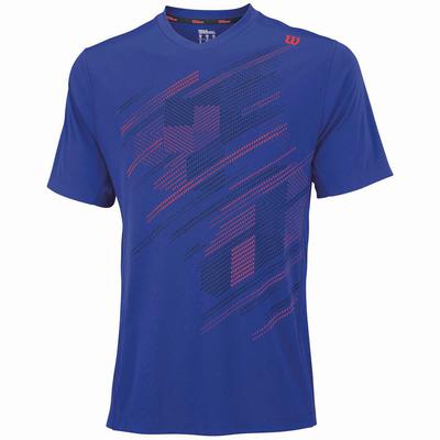 Wilson Mens Summer Blur Plaid V Neck Tee - Blue Iris/Neon Red - main image