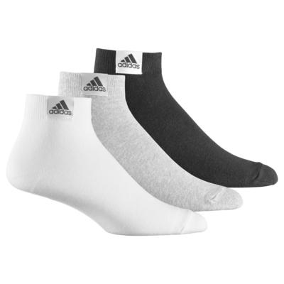 Adidas Plain Thin Ankle Socks (3 Pairs) - White/Black/Grey