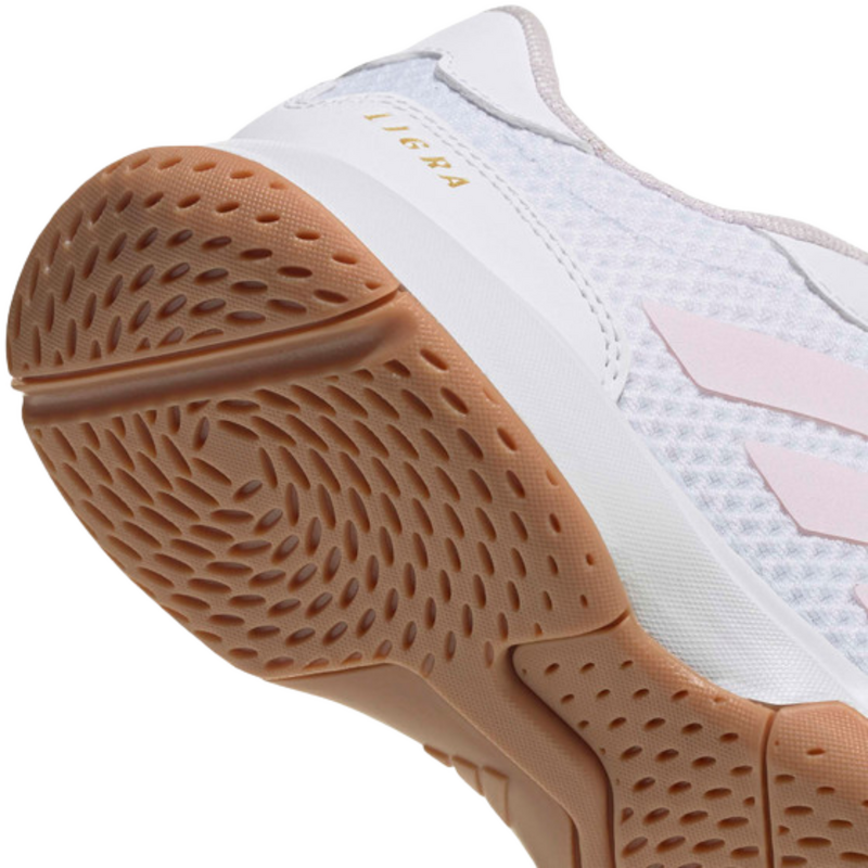 Adidas Womens Ligra 8 Indoor Court Shoes - Cloud White/Distilled Pink/Gold Metallic - main image
