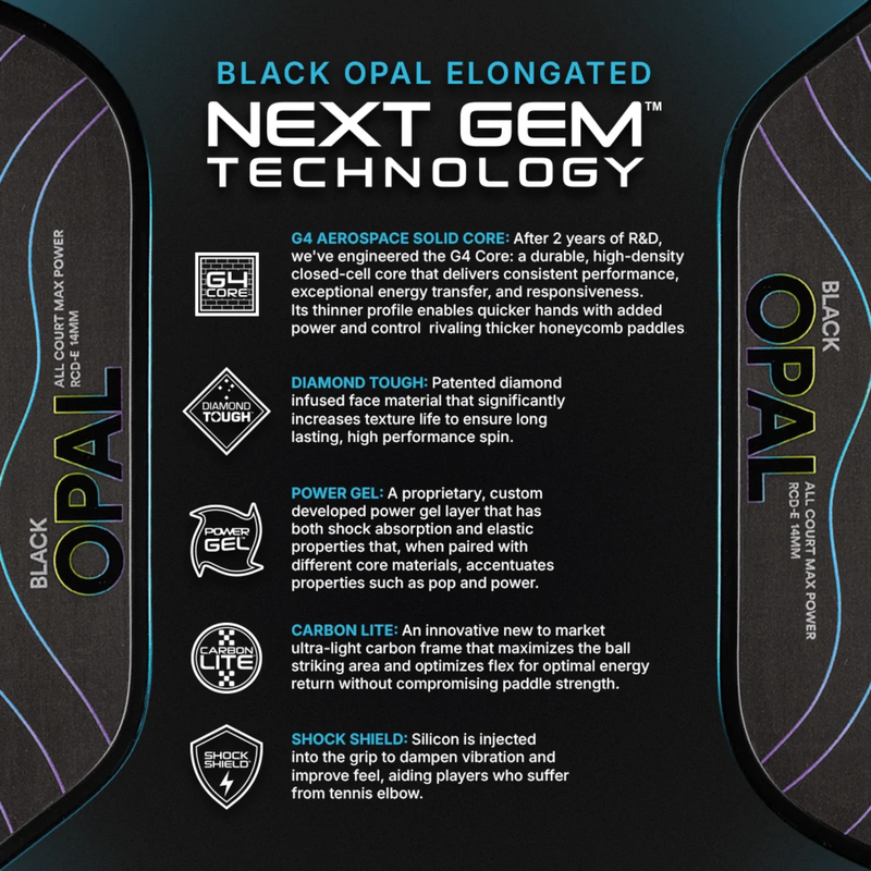 Six Zero Black Opal Elongated Pickleball Paddle - main image