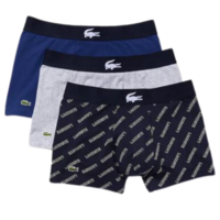 Lacoste Mens Stretch Cotton Trunks (3 Pack) - Navy/Grey Chine