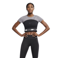 Nike Womens Pro Short Sleeve Crop Top - Gunsmoke/Heather