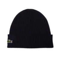 Lacoste Ribbed Wool Beanie - Black