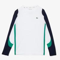 Lacoste Mens Long-Sleeve Tennis T-Shirt - White/Green/Navy Blue