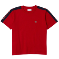 Lacoste Boys Crew Neck Lettered Bands Cotton T-Shirt - Red/Navy
