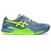 Asics Mens GEL-Resolution 9 Clay Tennis Shoes - Steel Blue/Hazard Green