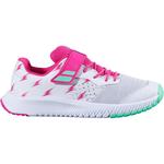 Babolat Kids Pulsion Velcro Tennis Shoes - White/Red Rose