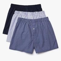 Lacoste Mens Authentic Striped Boxers (3 Pack) - Blue/White