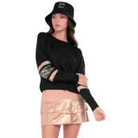 Lucky in Love Womens Metallic Long Sleeve Top - Black