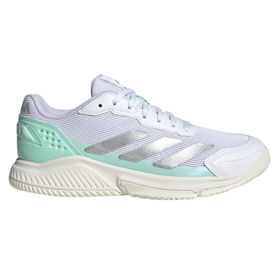Adidas Womens Courtquick Padel Shoes - Cloud White/ Silver Metallic/ Clear Mint