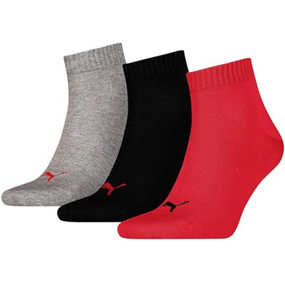 Puma Quarter Training Socks (3 Pairs) - Grey/Black/Red