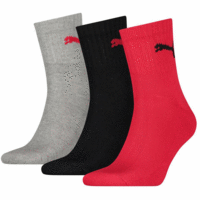 Puma Short Crew Socks (3 Pairs) - Grey/Black/Red
