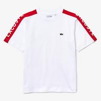 Lacoste Boys Crew Neck Lettered Bands Cotton T-Shirt - White/Red
